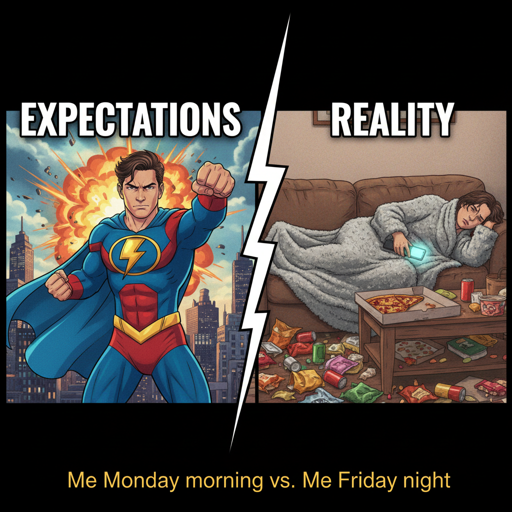 My Friday night plans: World domination. My Friday night reality: Domination by my couch. 🛋️