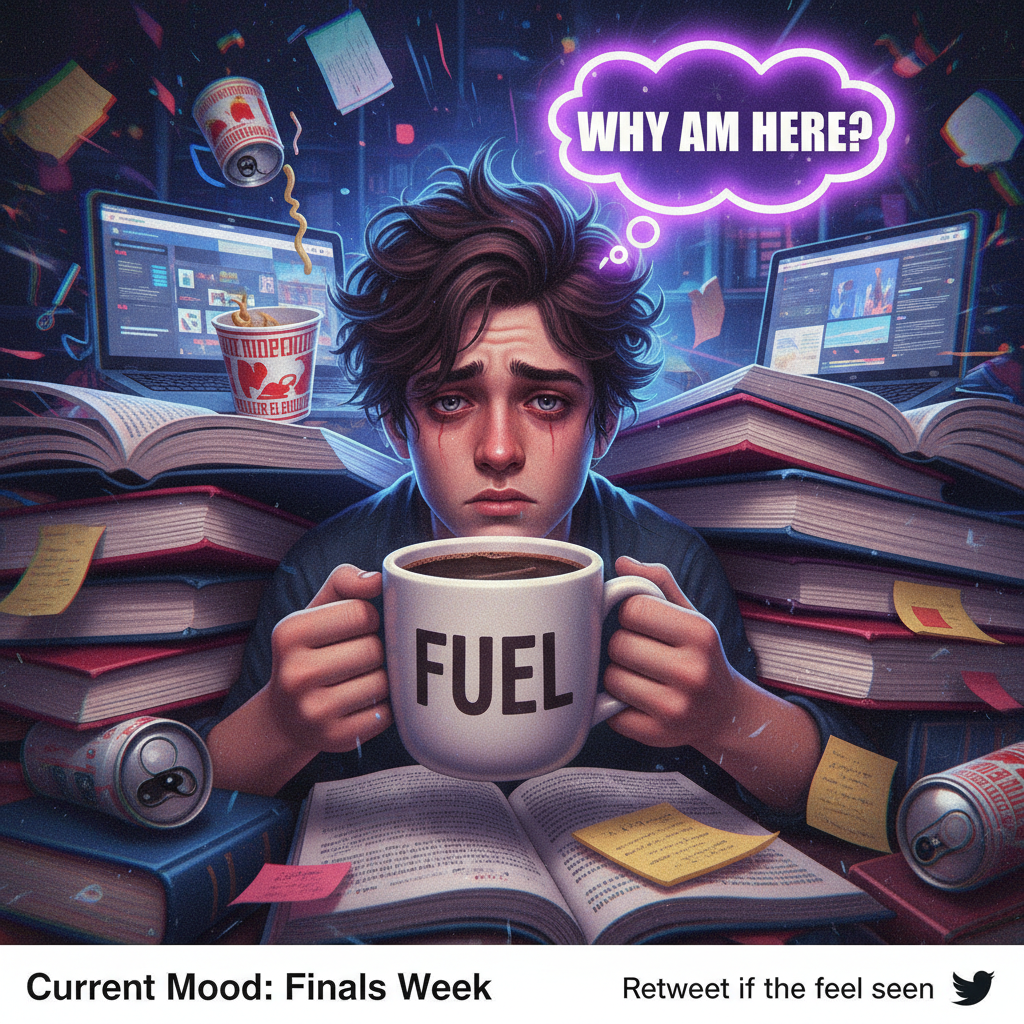 Exam season is just 90% caffeine and 10% questioning all your life decisions.