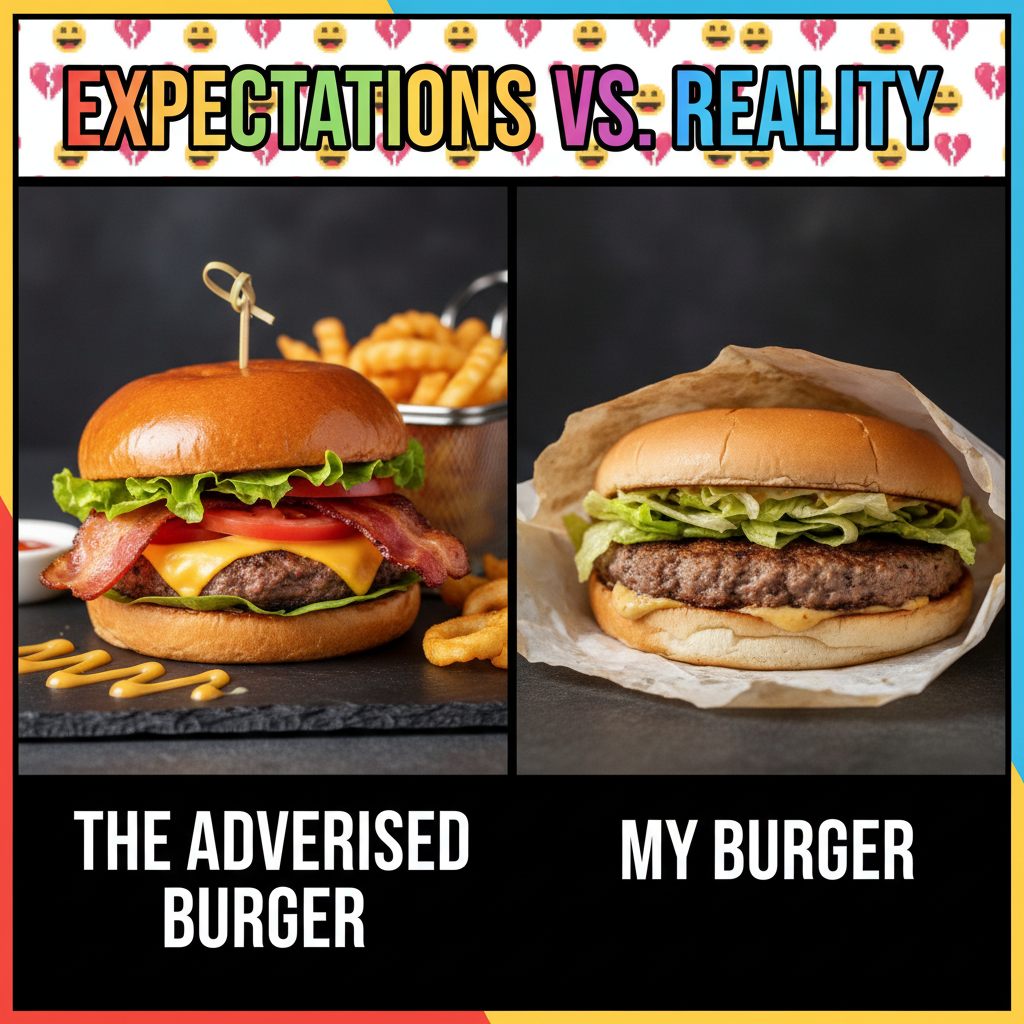 Ordered a gourmet burger. Got a sad patty in a bun. My disappointment is immeasurable.