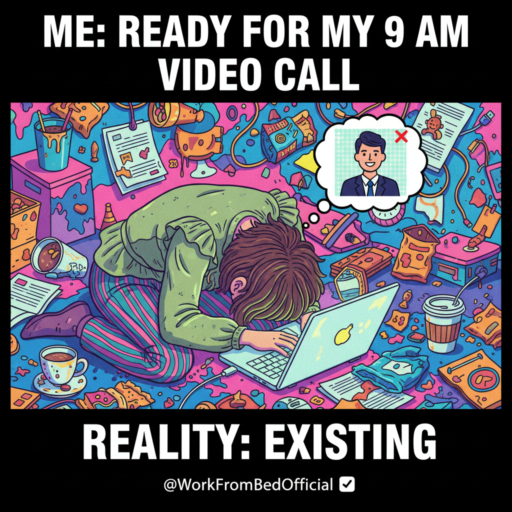 My WFH uniform is 50% pajamas, 50% existential dread. Productivity: 0%.