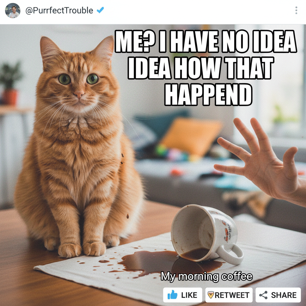 My cat just knocked over my coffee. Again. Send help. And more coffee.