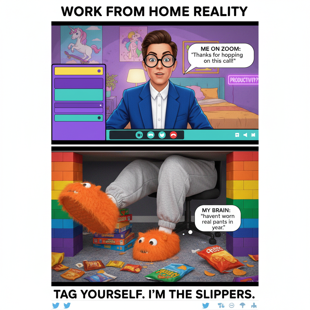 My 'work from home' outfit is a business shirt and pajama bottoms. The duality of man. 🧘‍♀️