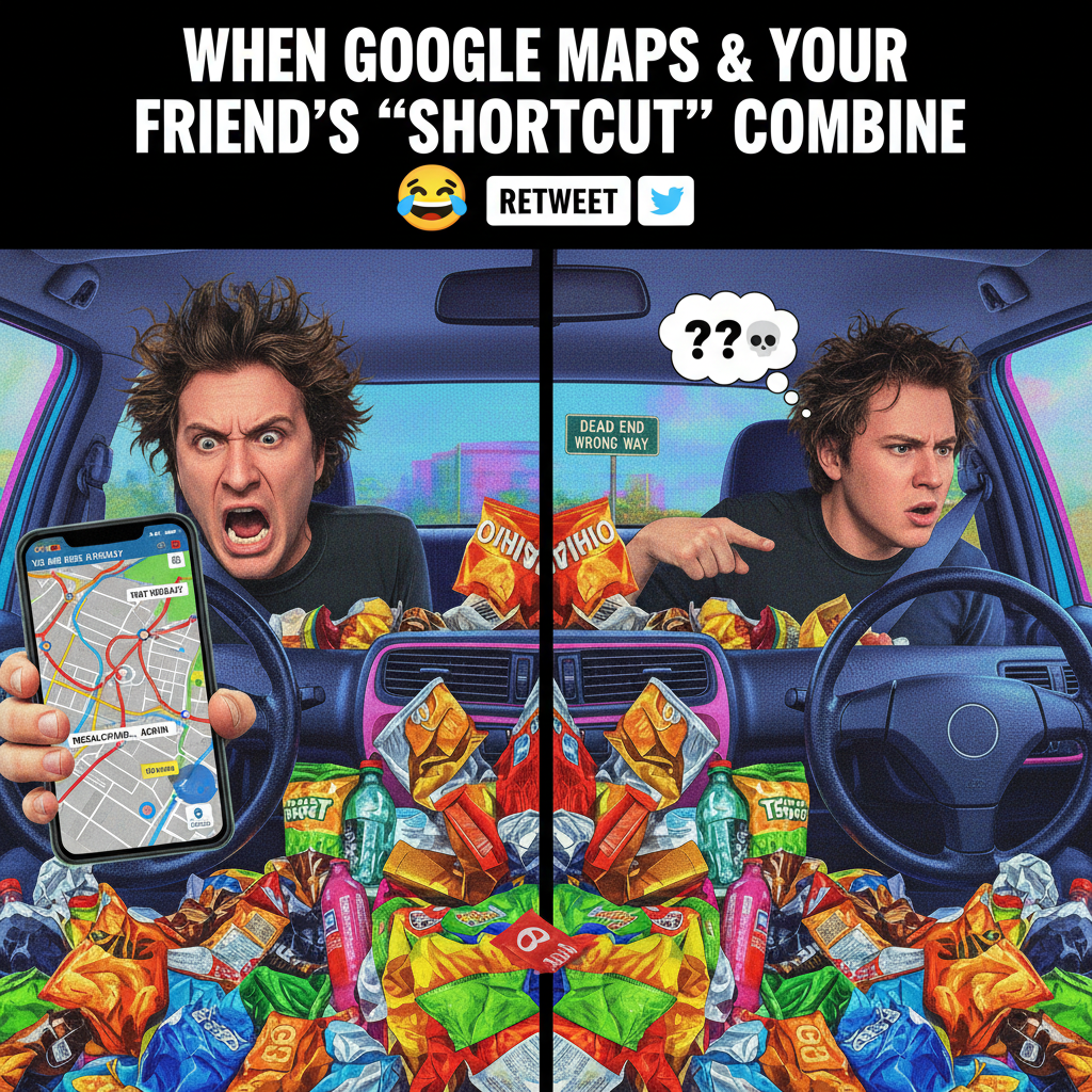 Road trip: 10 hours in, we've eaten all the snacks and are now arguing over GPS directions. 🗺️