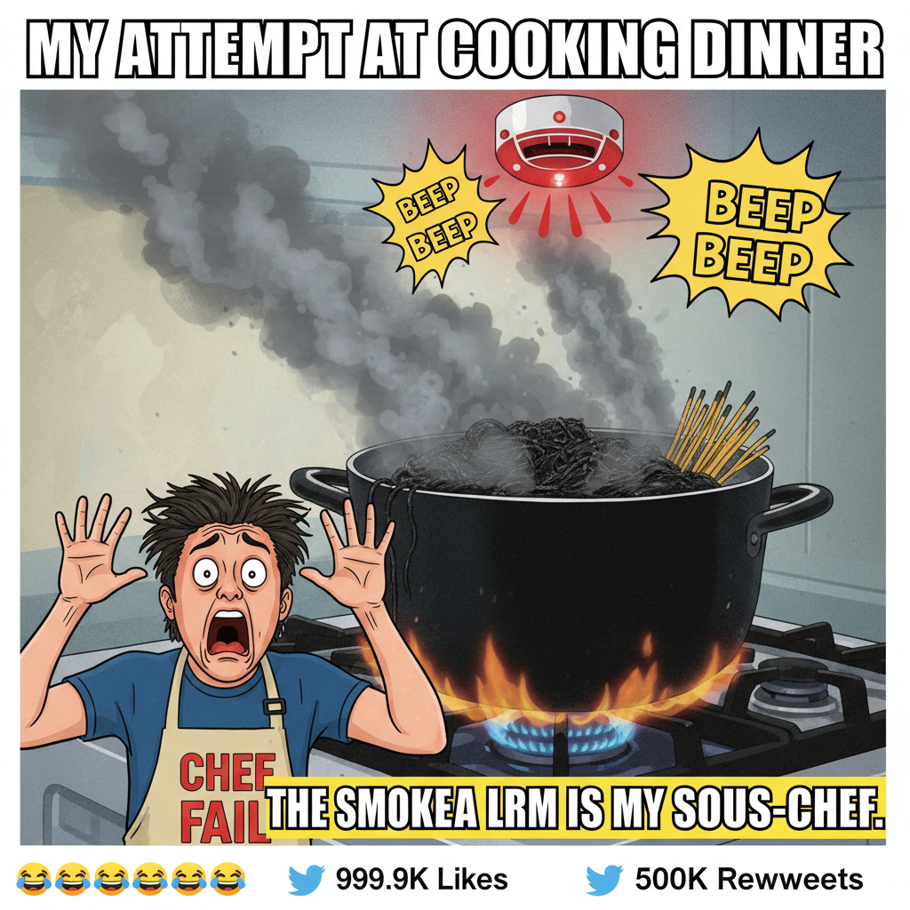 Attempted gourmet pasta, ended up with burnt noodles and kitchen fire alarm. 0/10.