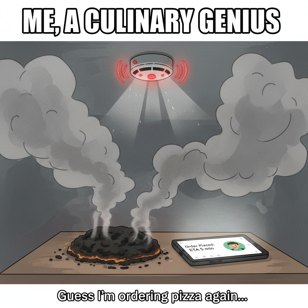 Attempted to make a 'gourmet' meal. Ended up ordering takeout and setting off the smoke alarm.