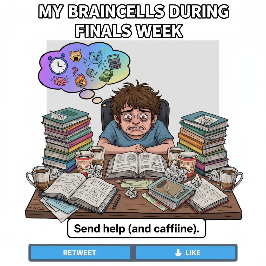 My brain during exam season: 90% panic, 10% caffeine, 0% actual information.