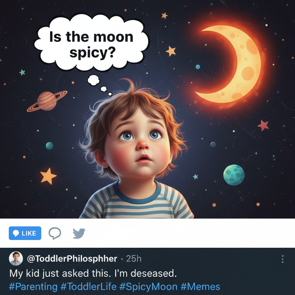 My toddler just asked if the moon was 'spicy.' Parenting is wild.