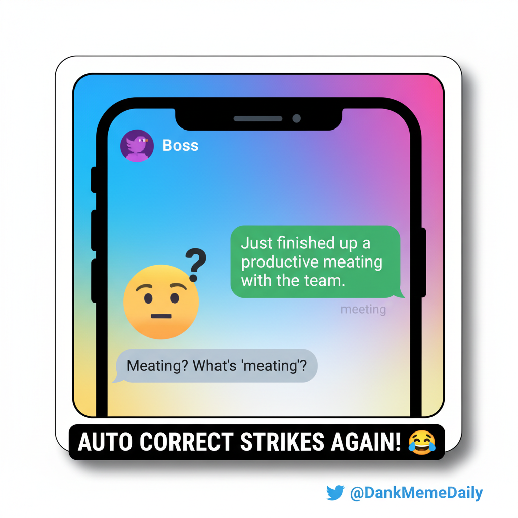 Autocorrect changed 'meeting' to 'meating.' My boss is now very confused.