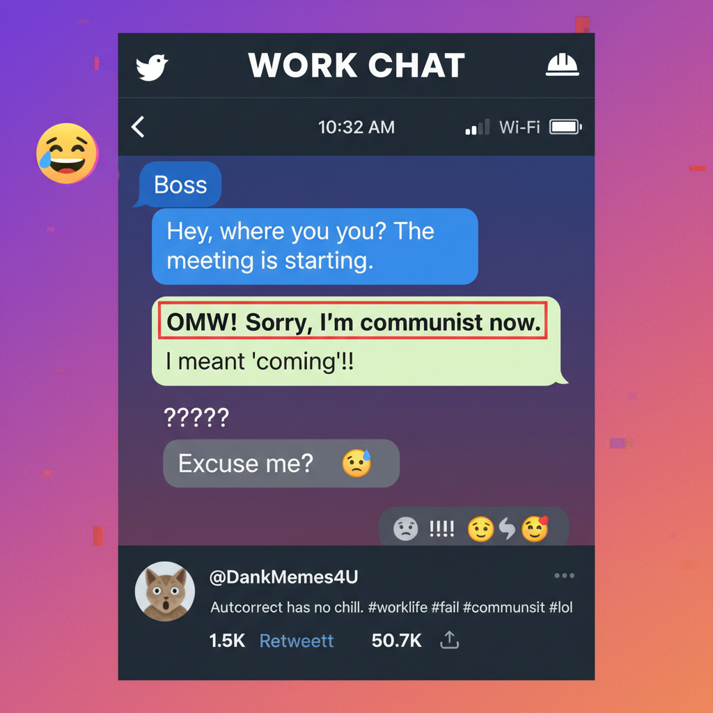 Autocorrect just changed 'I'm coming' to 'I'm communist.' My boss is gonna love this.