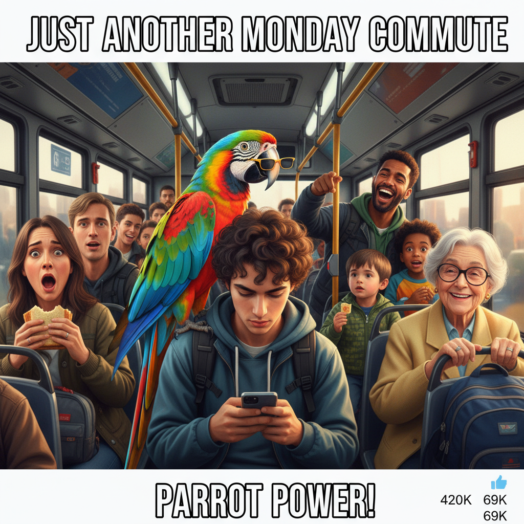 Someone brought a full-sized parrot on the bus. My commute just got interesting.