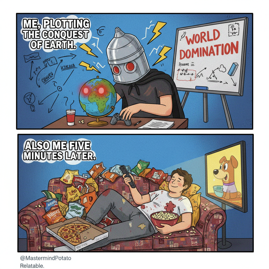 My Friday night plans: World domination. My Friday night reality: Domination of the couch.