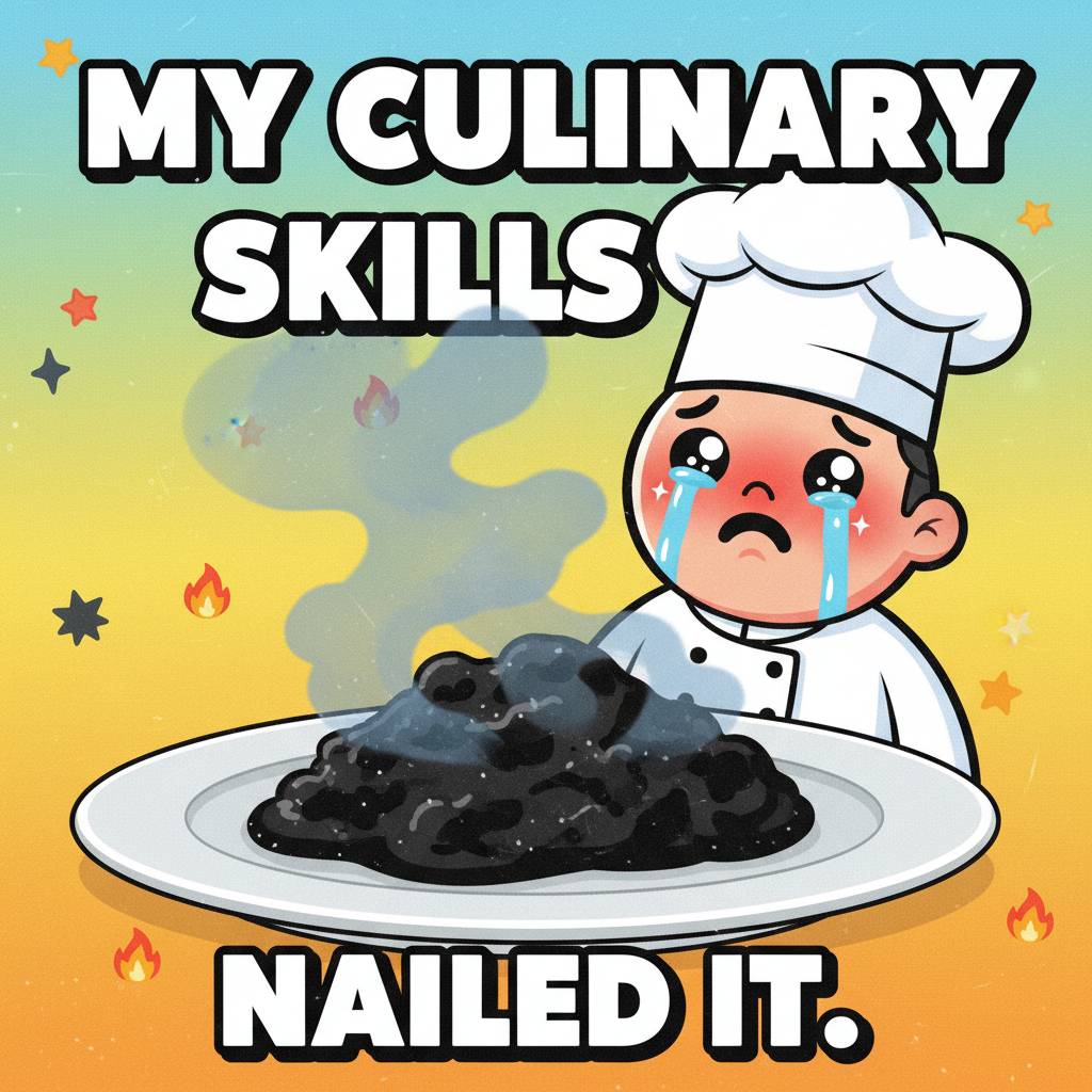 My 'gourmet' meal looks like a crime scene. Send help & pizza.