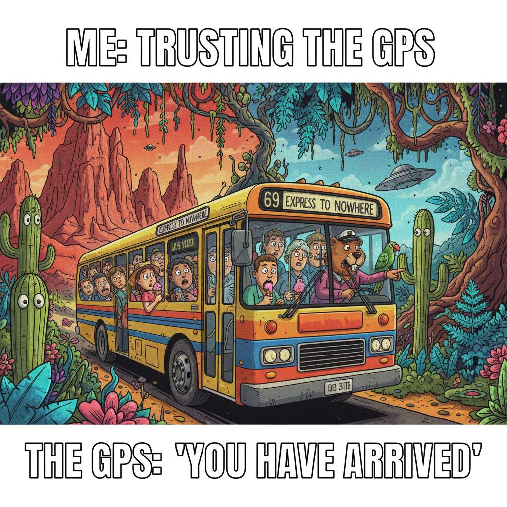 The bus driver just announced we're taking 'the scenic route.' We're lost, aren't we?