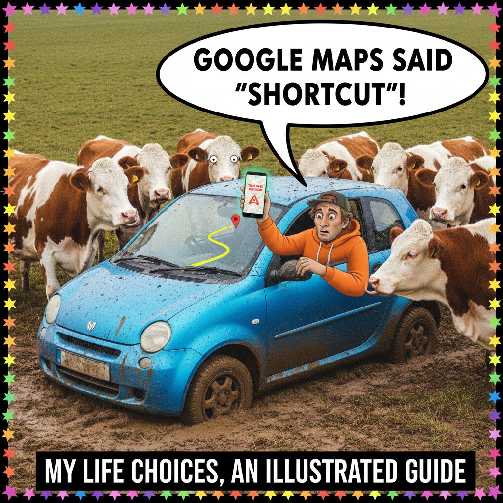 GPS said 'turn left.' We're now in a cow pasture. Send snacks.