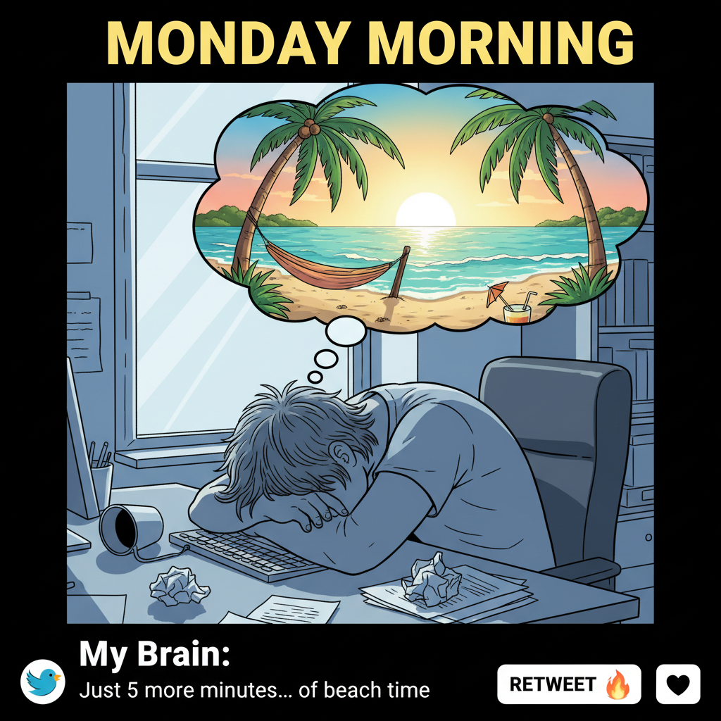 Monday morning: My brain is still in weekend mode, my body is in 'why are we doing this' mode.