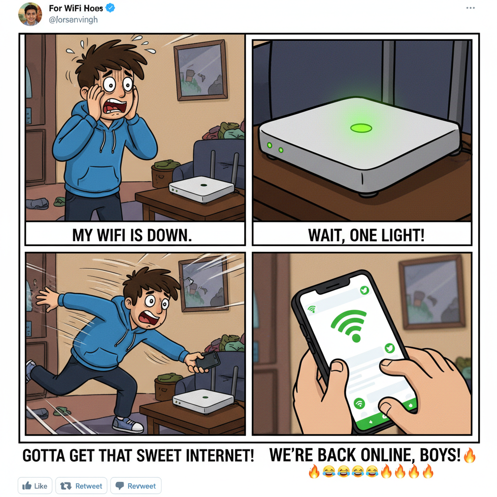 The wifi went down for 5 minutes. I almost started talking to my family. Crisis averted.