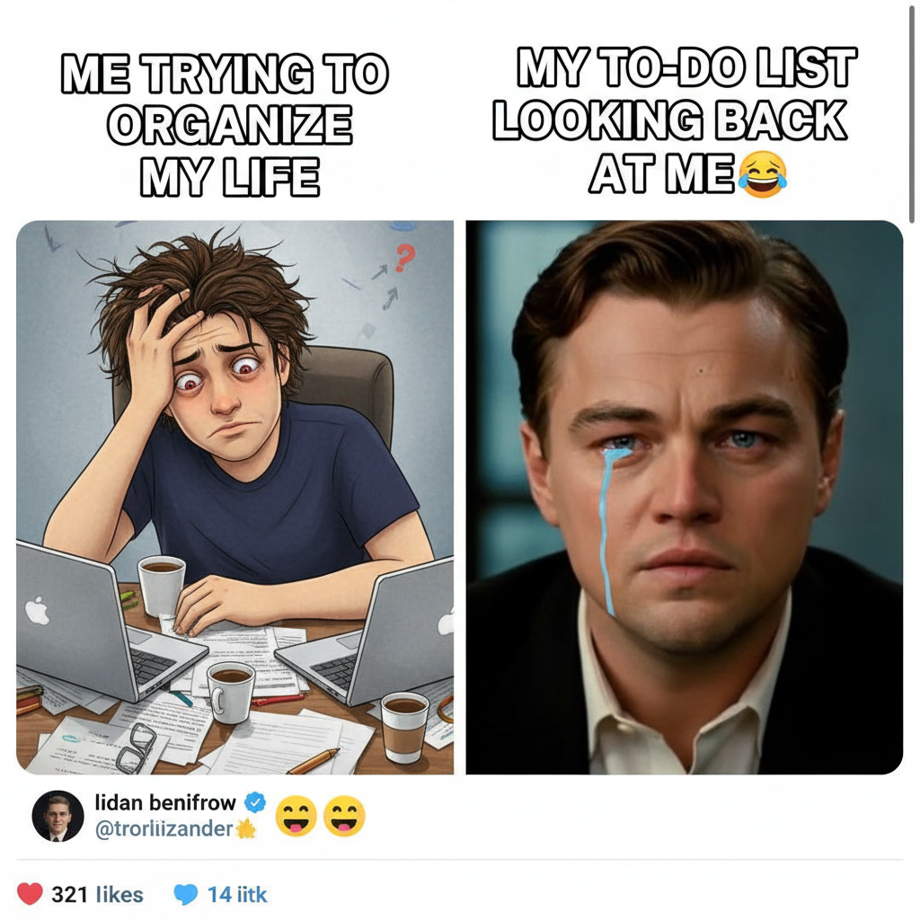 Me trying to adult vs. Leonardo DiCaprio crying meme. It's the same picture.