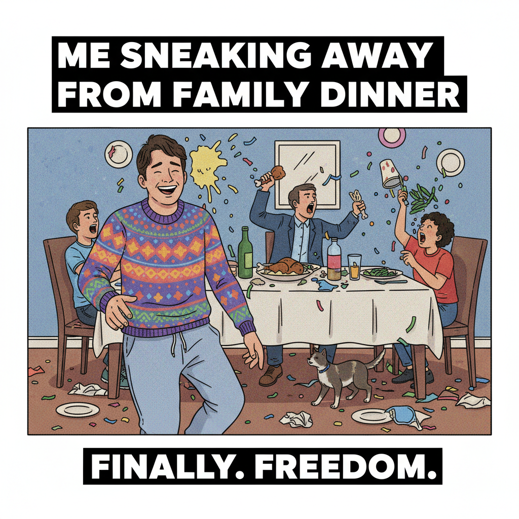 My family dinner was an Olympic sport of avoiding politics. I won gold in 'sudden bathroom break'.