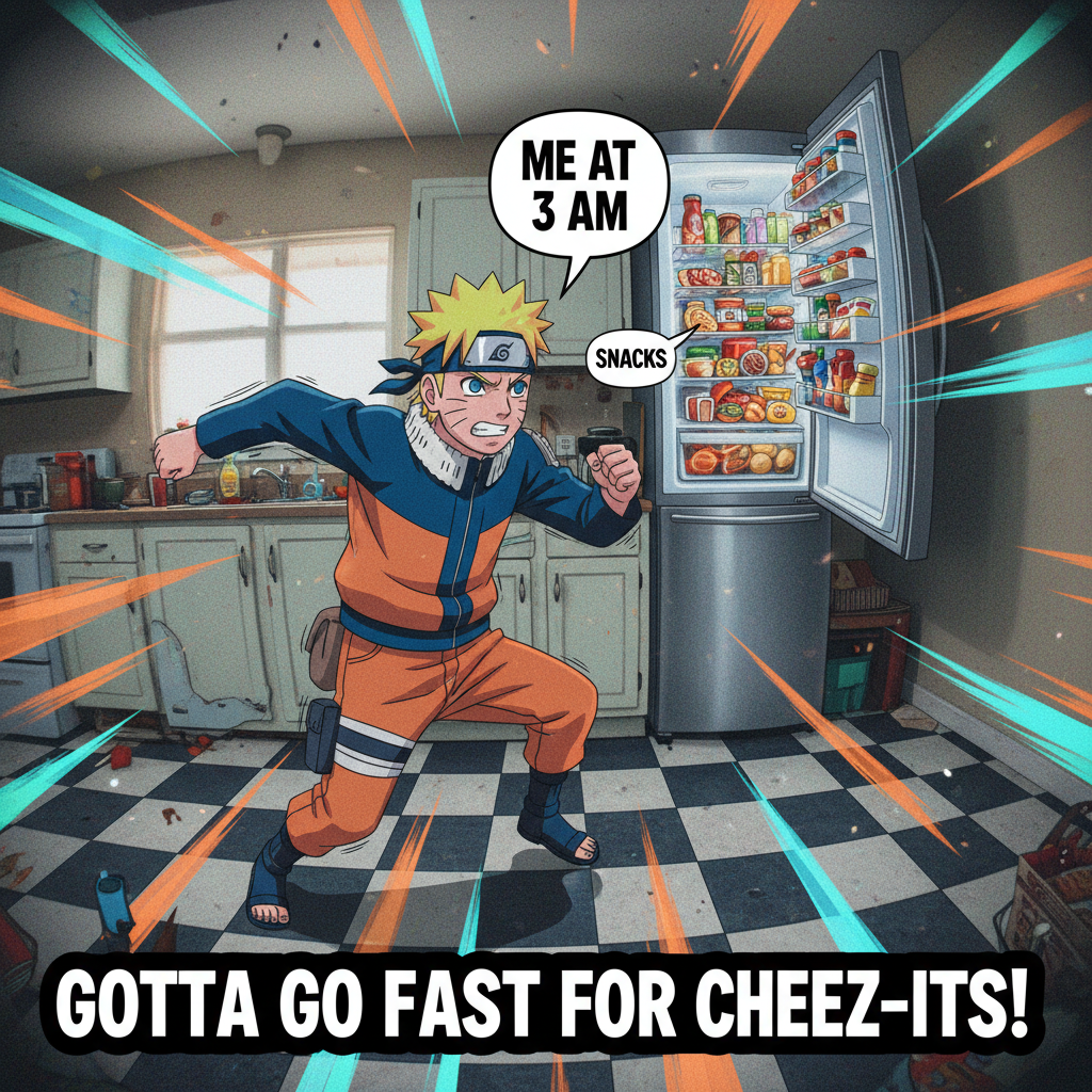 Me trying to adult after watching a shonen anime: *naruto runs to the fridge*