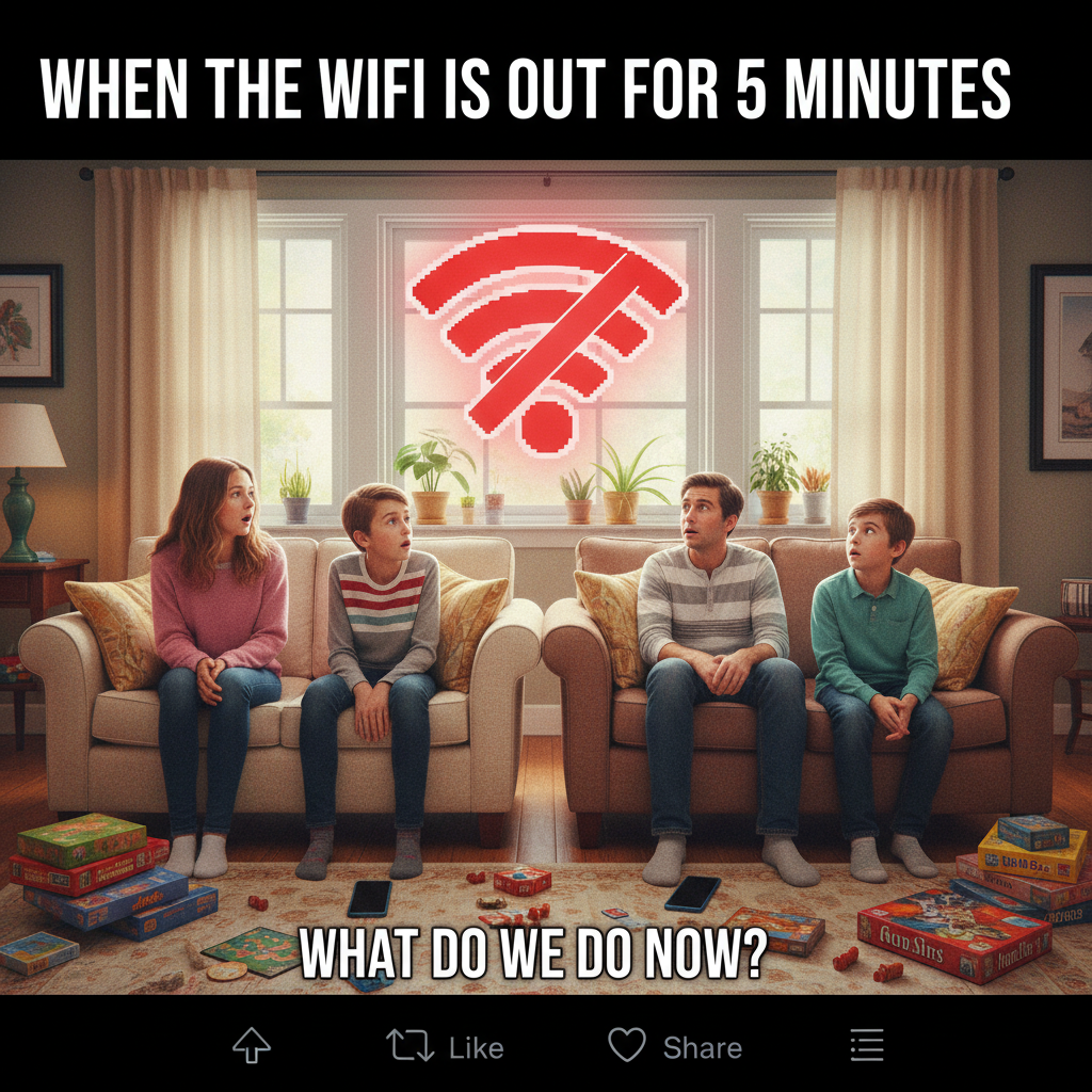 When the WiFi goes down and you remember what your family looks like.