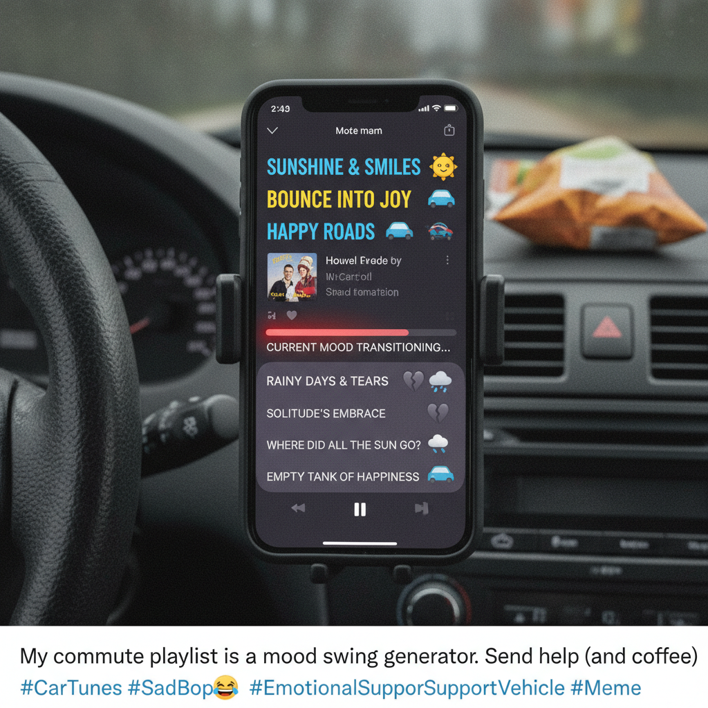 My road trip playlist went from 'vibes' to 'existential crisis' in 3 hours.