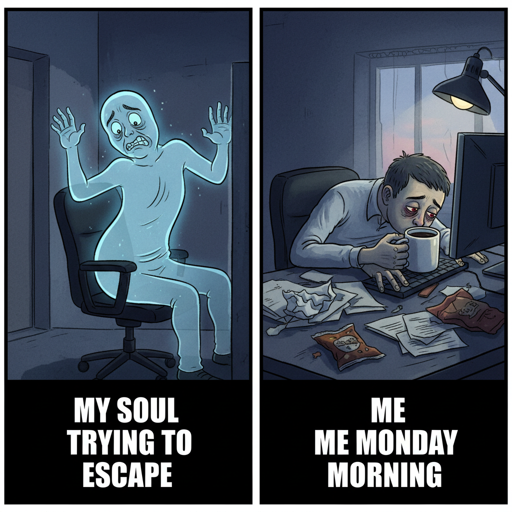 My soul on Monday morning vs. my body pretending to adult