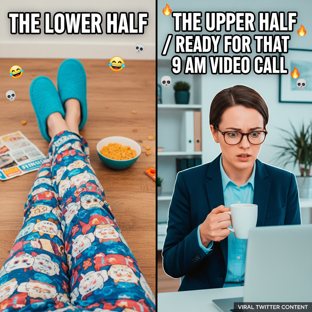 My WFH uniform is 50% comfy, 50% 'can turn camera on in 2 secs'.