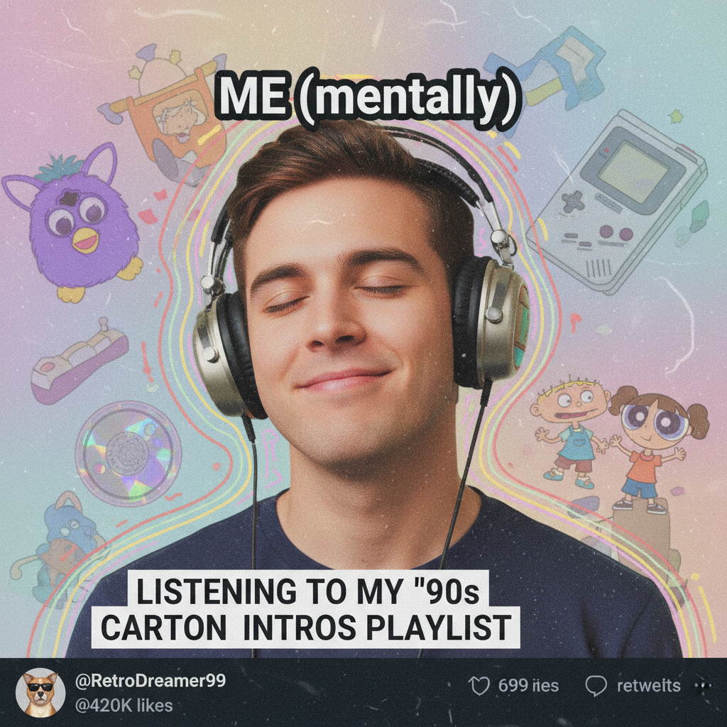 Hearing that one song from my childhood and suddenly I'm 8 again, no bills, just vibes.