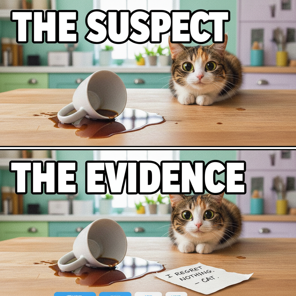 My cat just knocked over my coffee. Again. Still love him tho. 😻