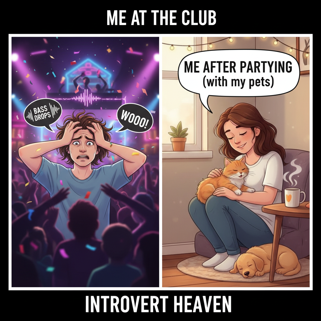 When the extrovert friend drags you to a party vs. you finding the host's pet.