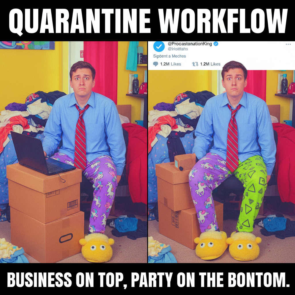 My WFH uniform is 50% comfy PJs, 50% 'I might have a video call'. It's a vibe.