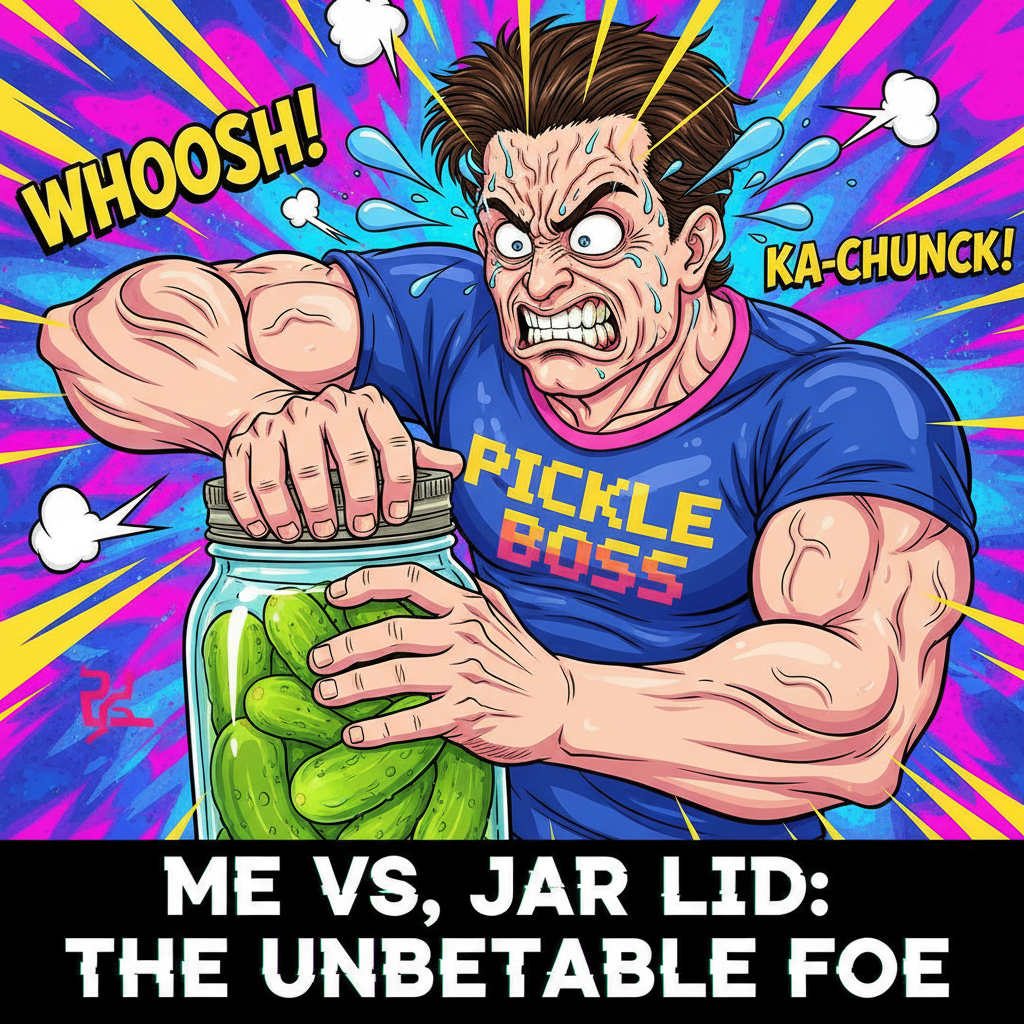 Me trying to open a stubborn jar of pickles like a shonen anime protagonist.