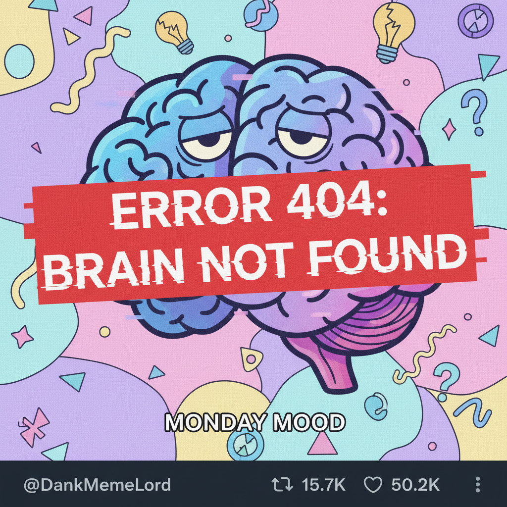 My brain on Monday morning: 'Error 404: Motivation Not Found.'