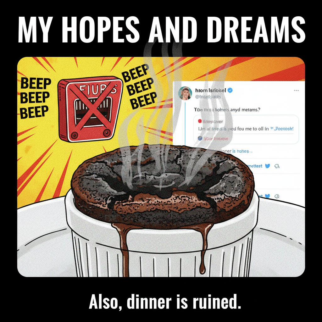 Attempted a fancy soufflé. Now my smoke alarm is singing and my kitchen is a warzone.