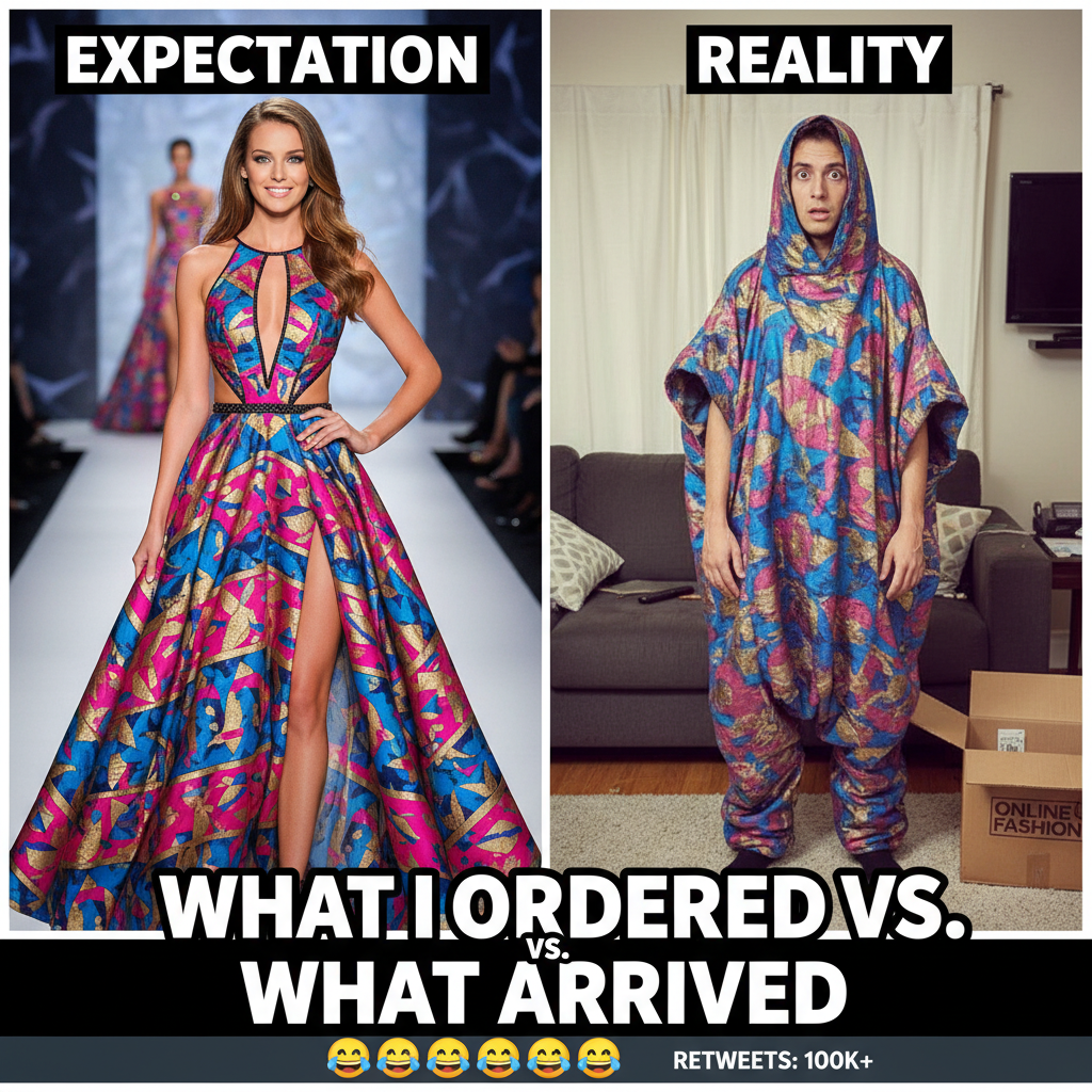 Ordered a 'chic' dress online. Got a potato sack. My disappointment is immeasurable.