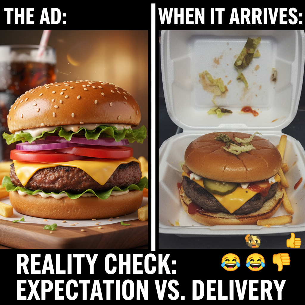 My 'gourmet' burger from the app looks like it lost a fight with a truck. 😭