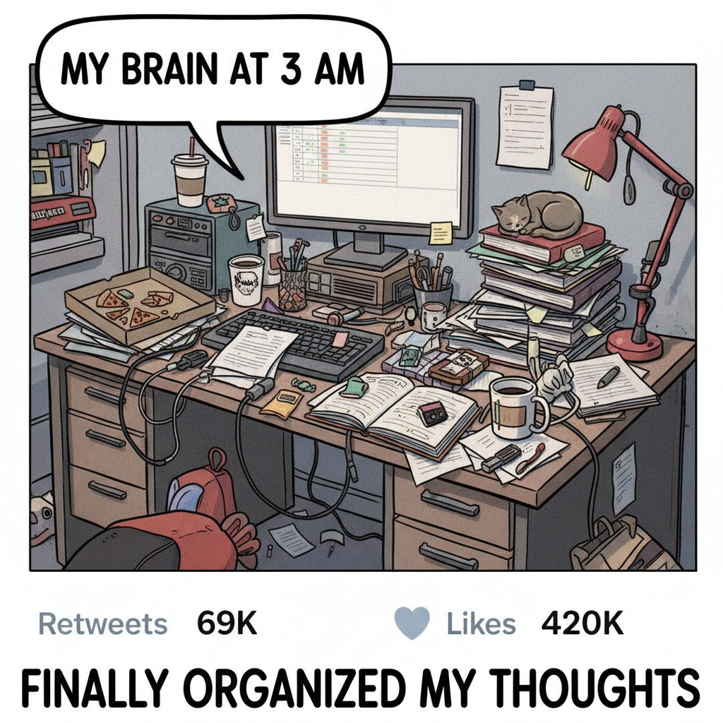 My New Year's resolution was to be more organized. My desk currently looks like a tornado hit a landfill.