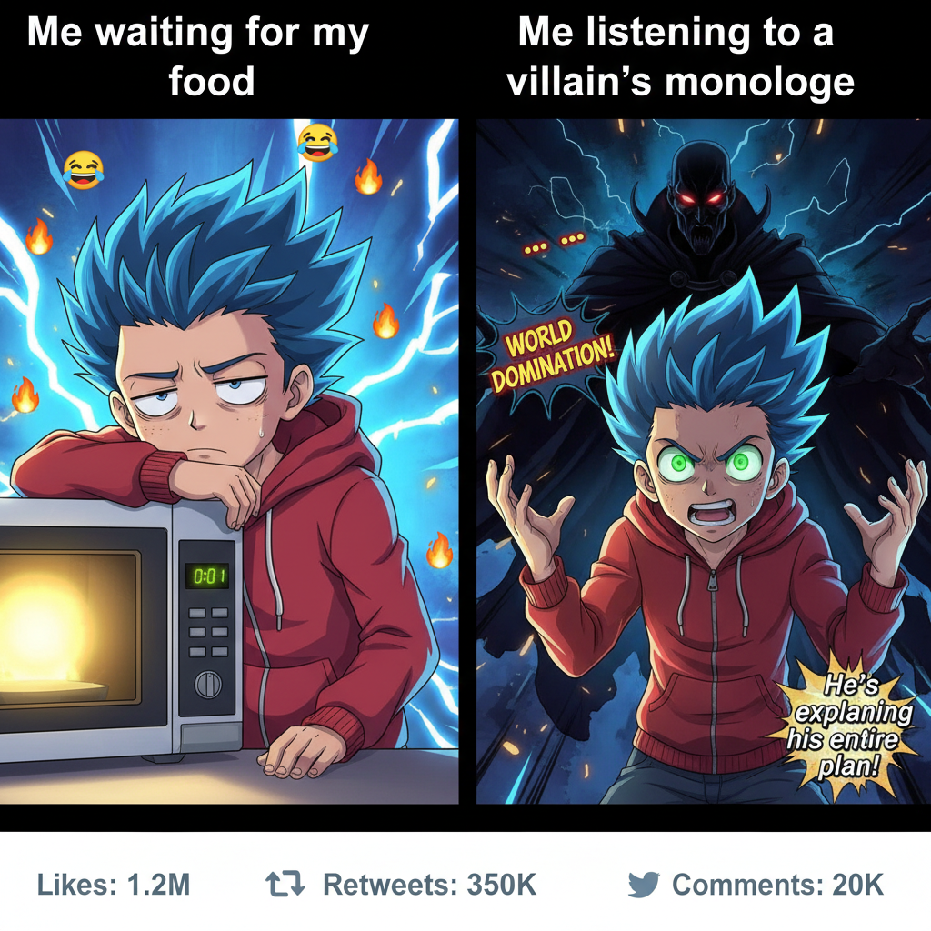 Me when the microwave dings vs. me when the villain reveals their master plan. #AnimeLogic