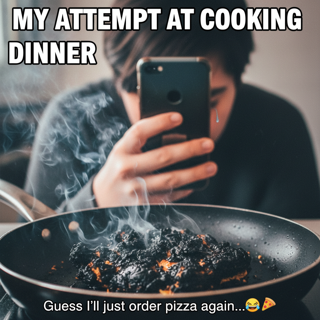 My 'gourmet' dinner turned into a charcoal briquette. Send help (and pizza).