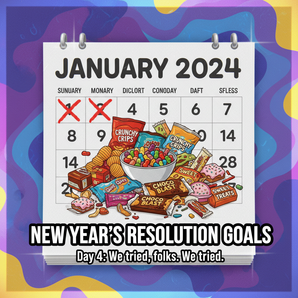 My New Year's resolution lasted 3 days. Send snacks, not judgment.