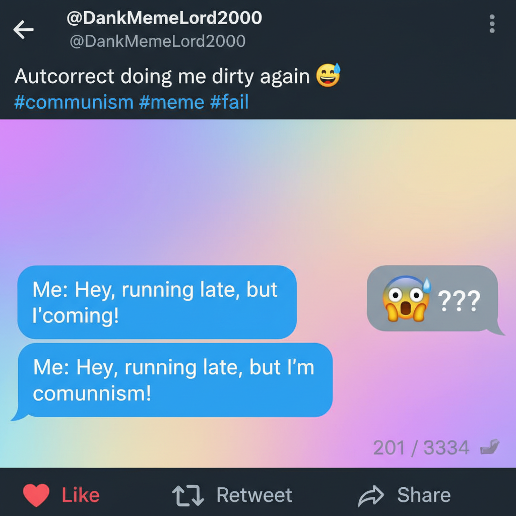 Autocorrect changed 'I'm coming' to 'I'm communism'. My boss is now very confused.