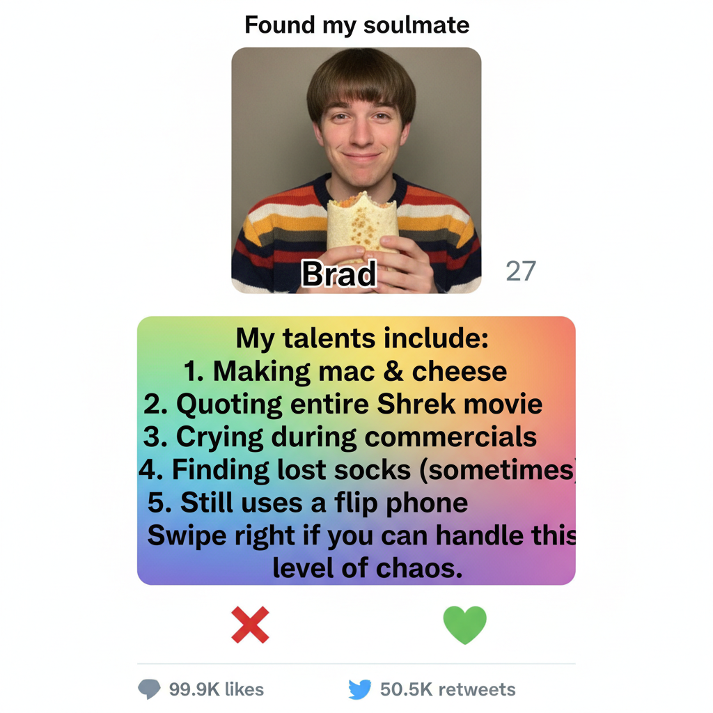 My dating app bio: 'Fluent in sarcasm, terrible at small talk, owns 3 cats.'