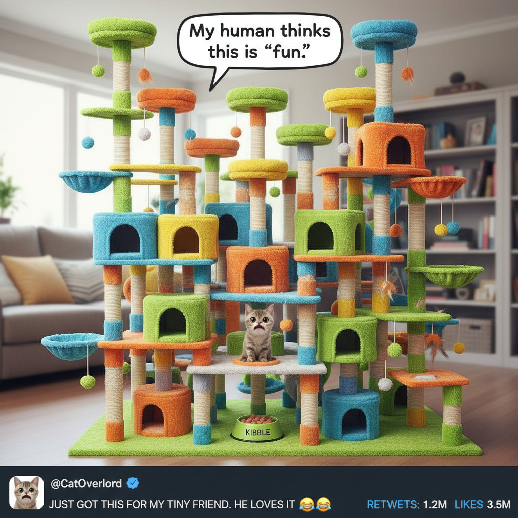 Ordered a 'miniature' cat tree. It's bigger than my entire living room. Send a chainsaw.