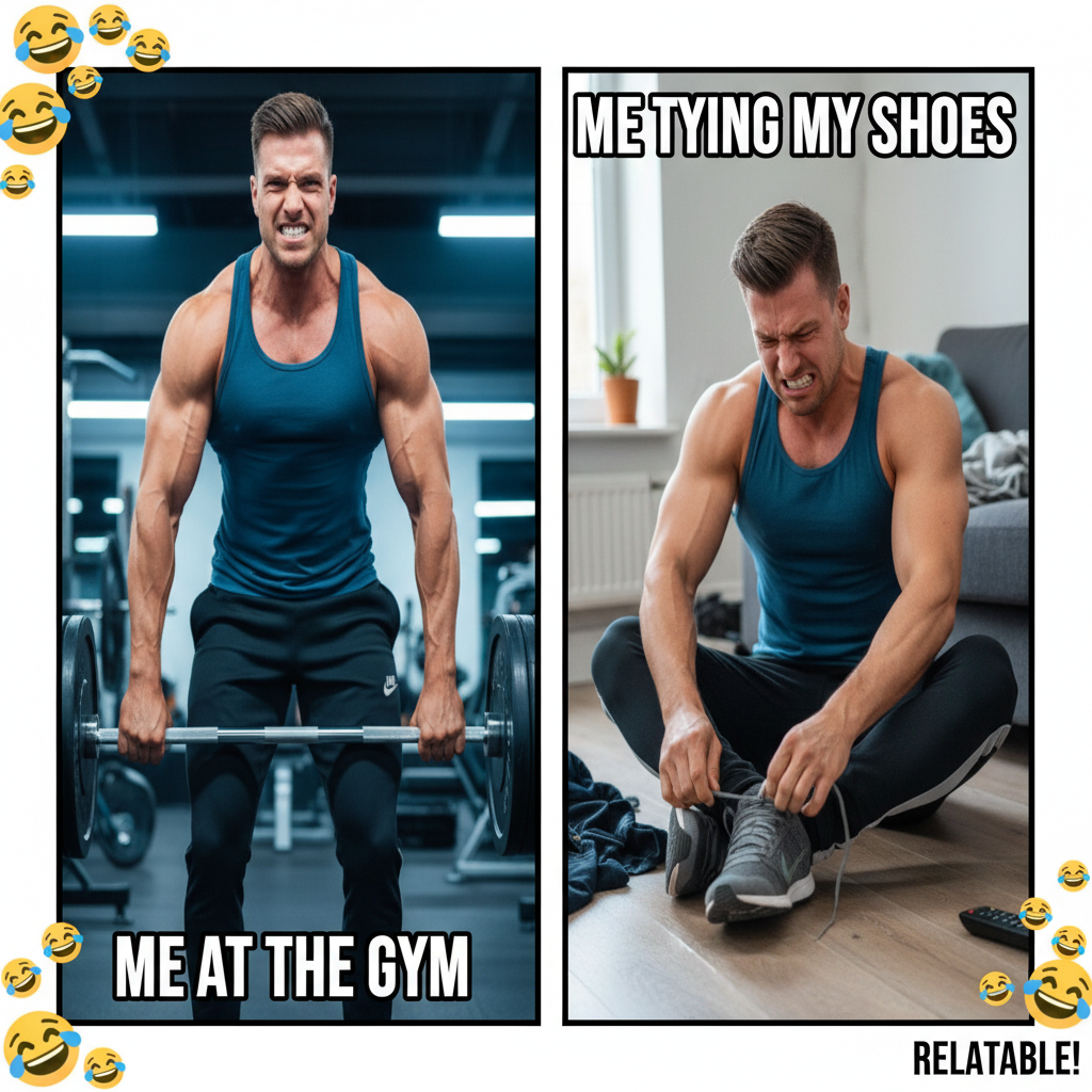 Me at the gym: 'I'm a beast!' Also me at the gym: 'Did I just pull a muscle tying my shoe?'
