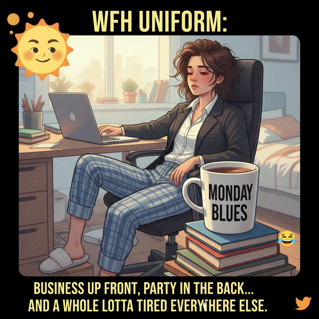 My work-from-home uniform is 50% pajamas, 50% existential dread.