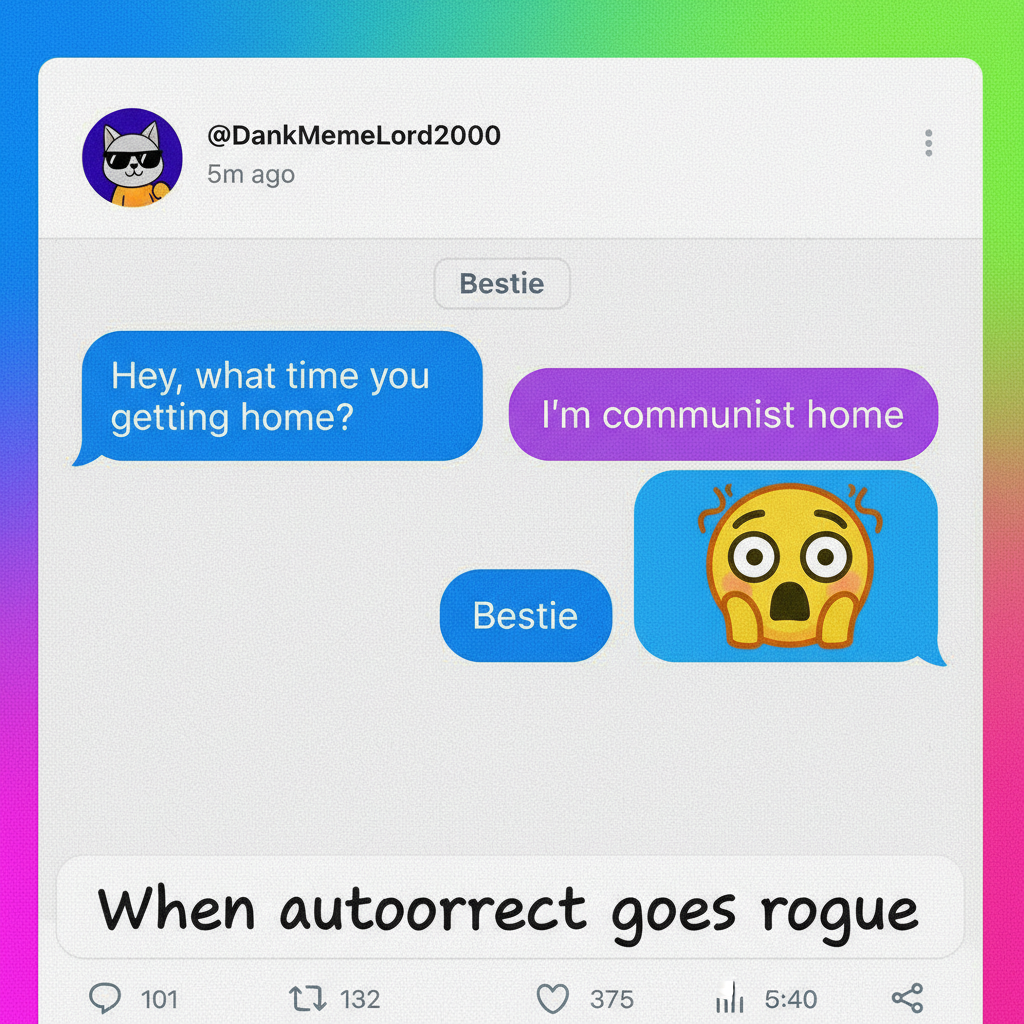 Autocorrect changed 'I'm coming home' to 'I'm communist home.' My parents are concerned.