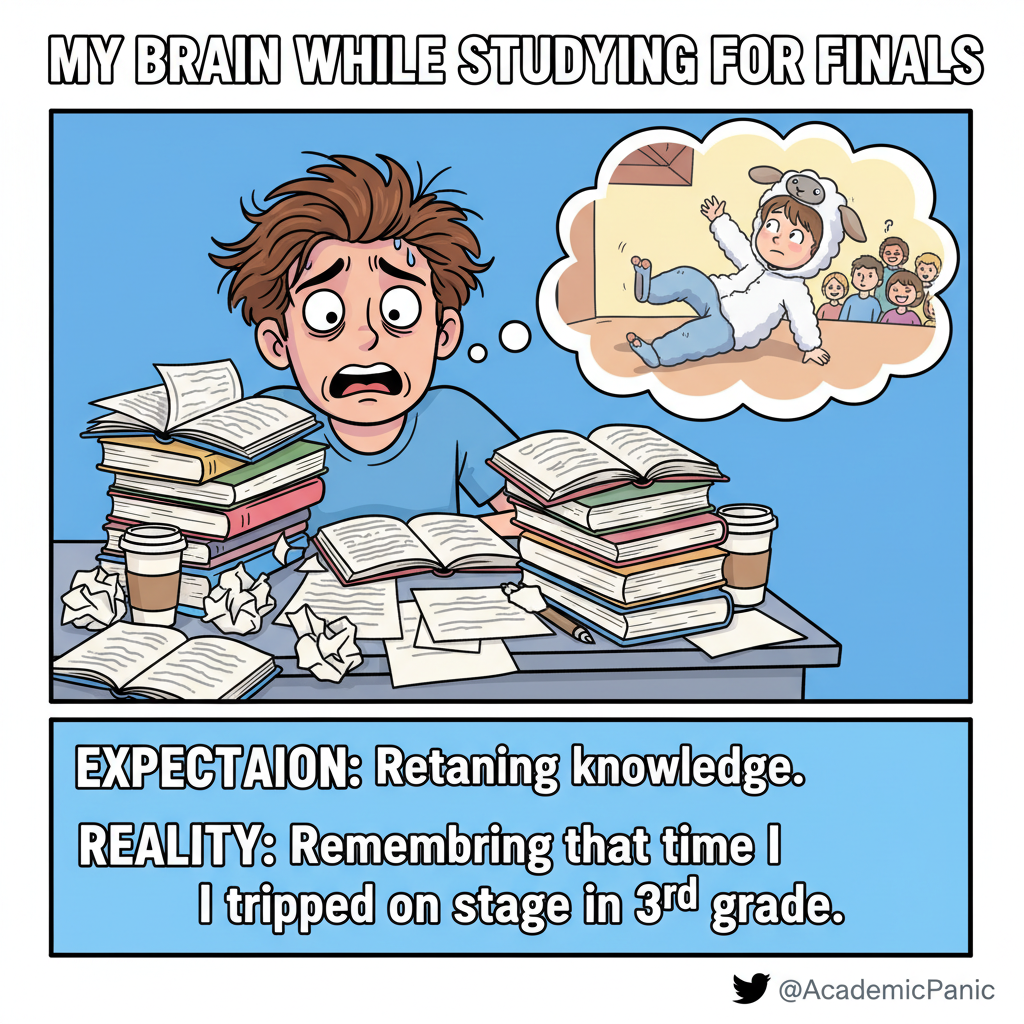Me during exam season: *exists*. My brain: 'Remember that embarrassing thing from 2012?'