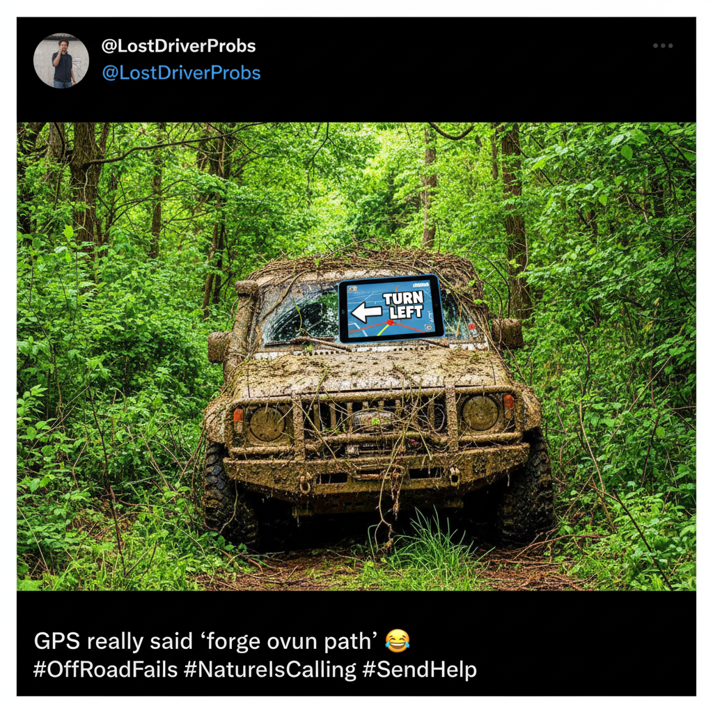 Road trip rule #1: Never trust the GPS when it says 'turn left into the wilderness.'