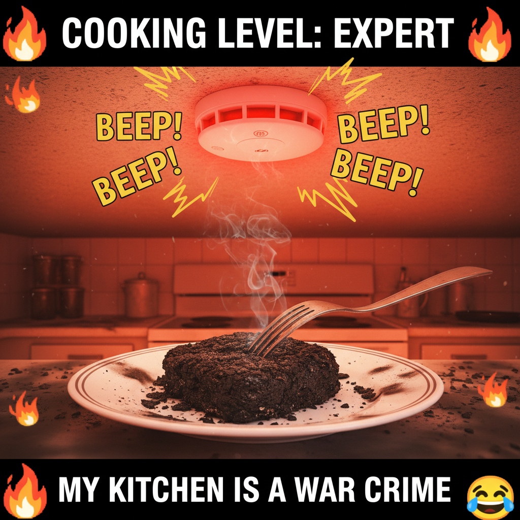 Attempted gourmet, ended up with charcoal. My smoke detector is my biggest fan. 😭