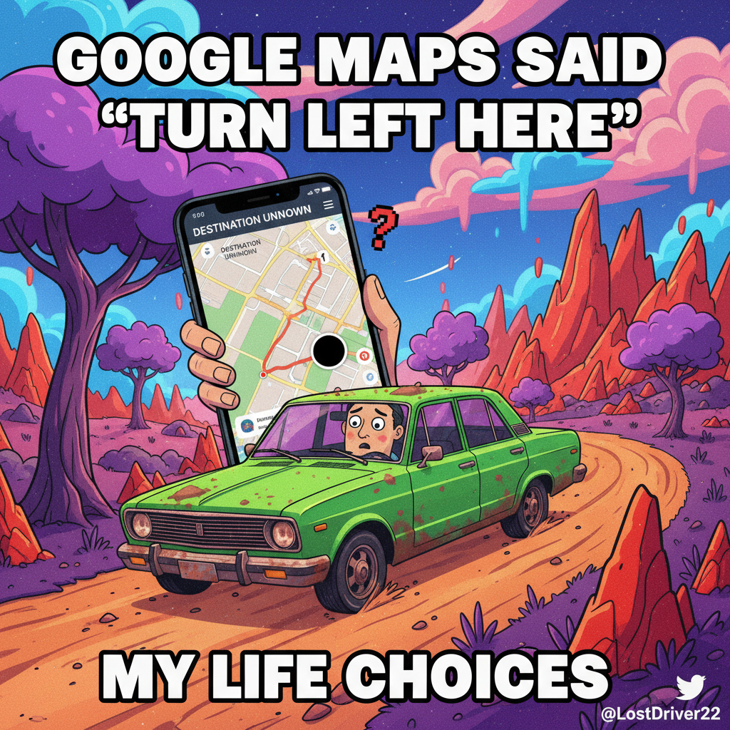 GPS said 'turn left', I turned right. Now I'm in a different state. Send snacks. 🗺️🤦‍♀️